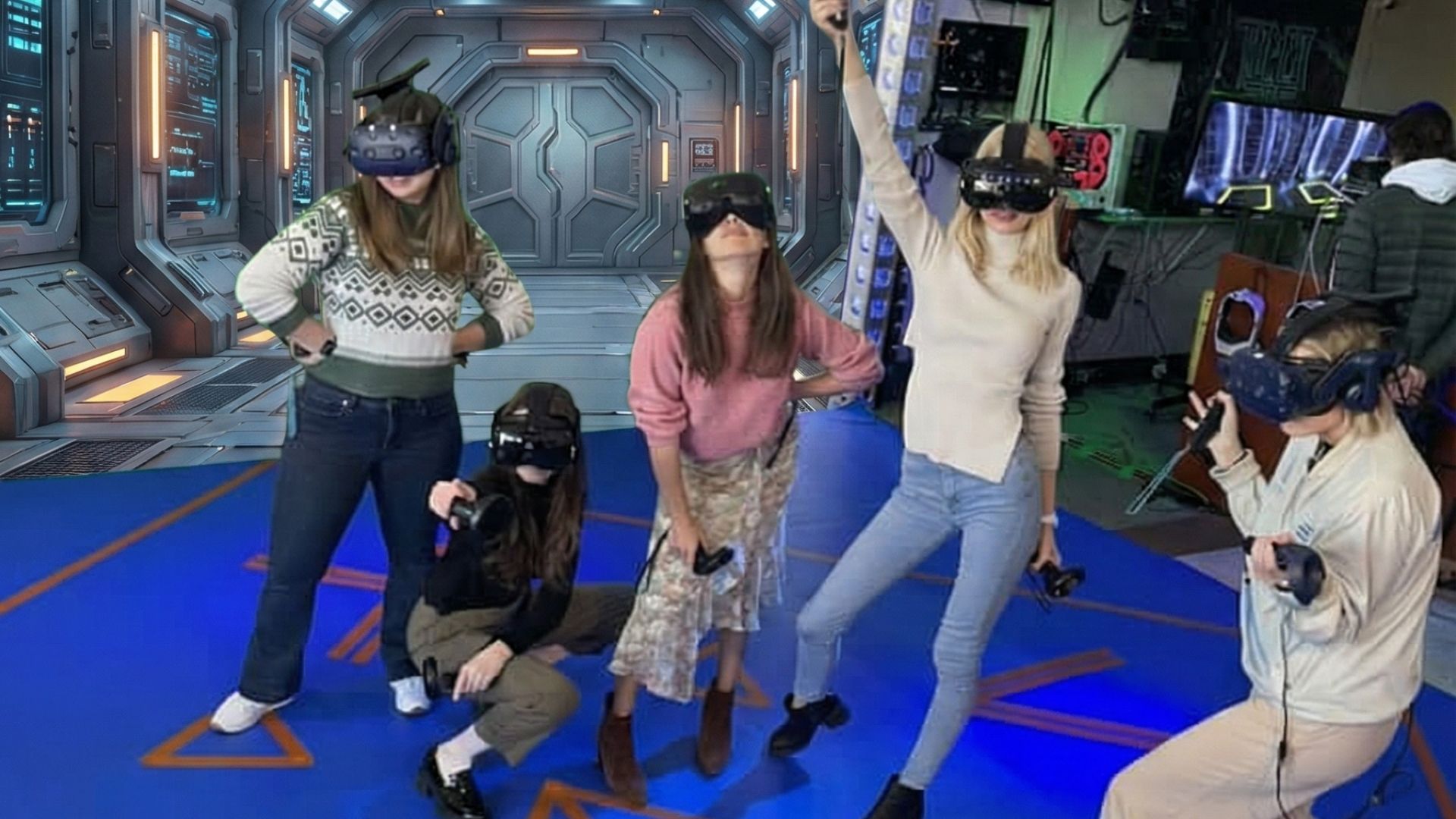 Person putting on VR headset for the first time with excited expression