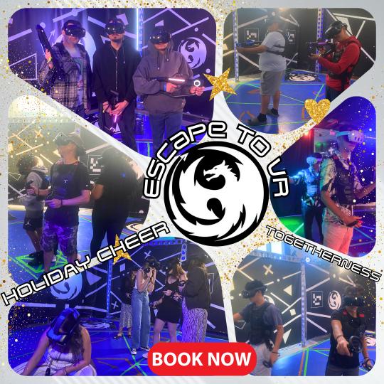 Kids celebrating a birthday party at Escape To VR in Carlsbad with VR headsets