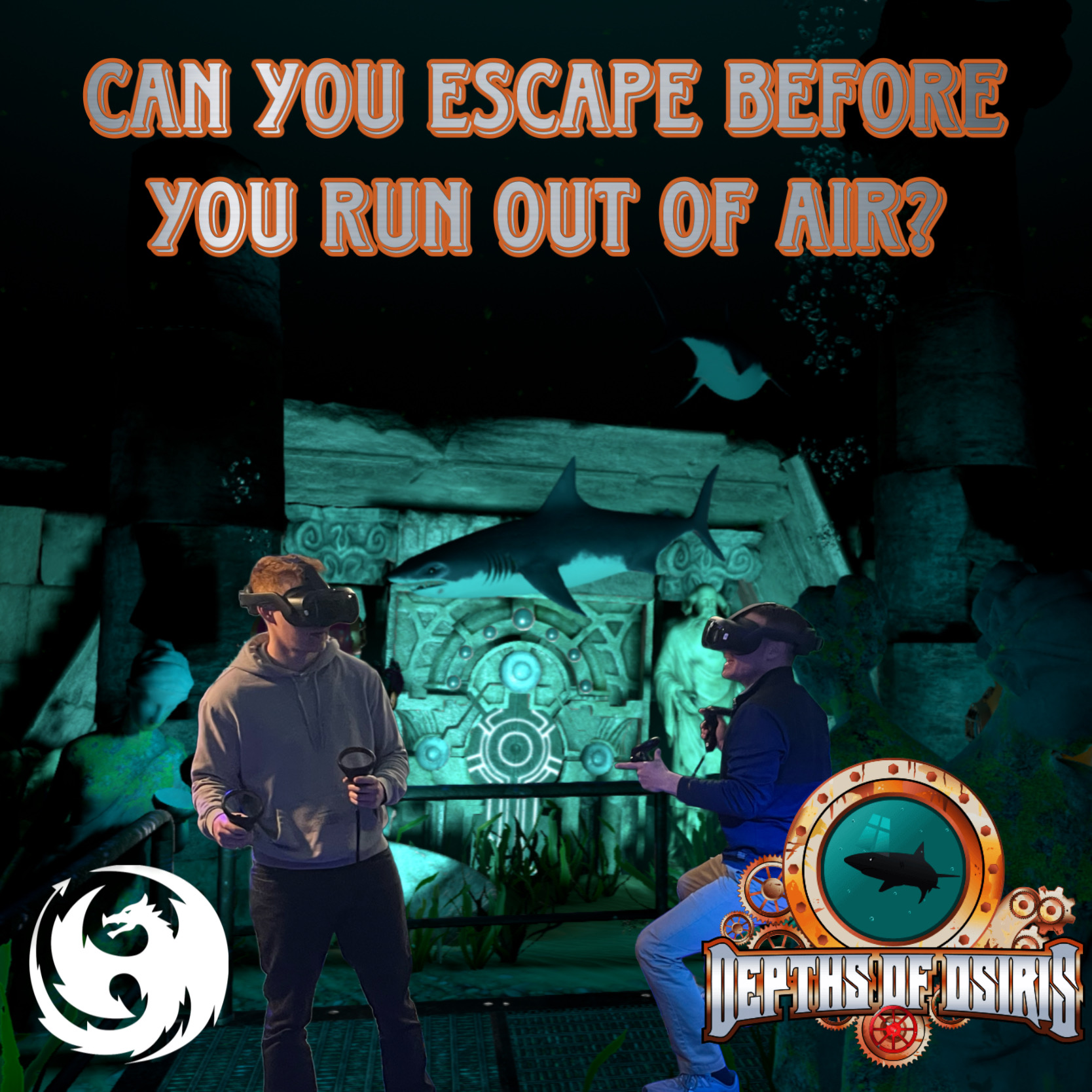 Players working together to solve a puzzle in a VR escape room